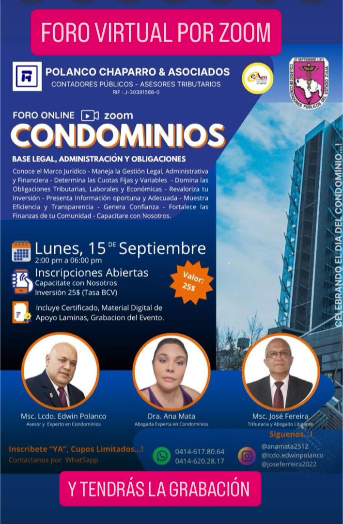 Invitación al Foro Aspectos Legales, Administrativos y Obligaciones de los&nbsp;condominios
