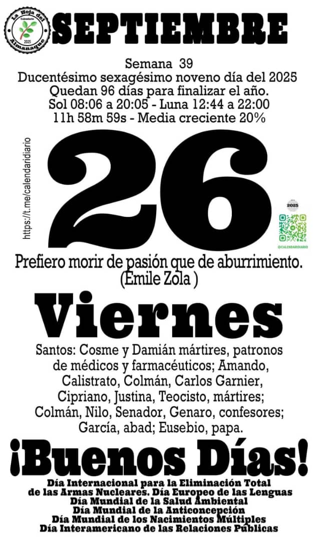 Efemérides de Hoy 26 de&nbsp;septiembre